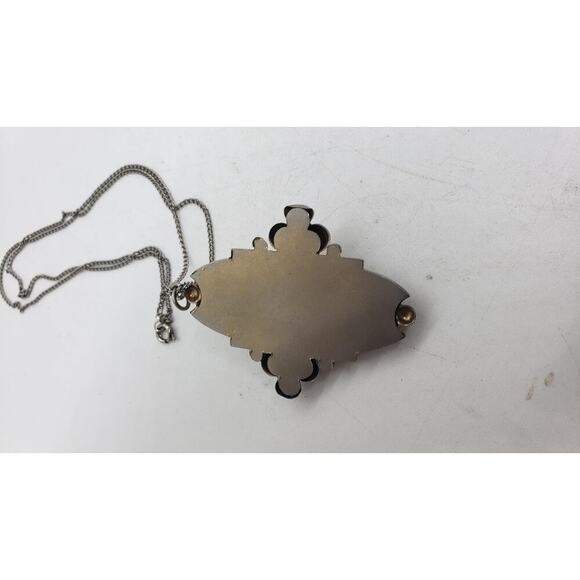 Vintage Cameo Pendant Necklace Silver Tone Ornate Art Deco Intaglio Large - Picture 6 of 14